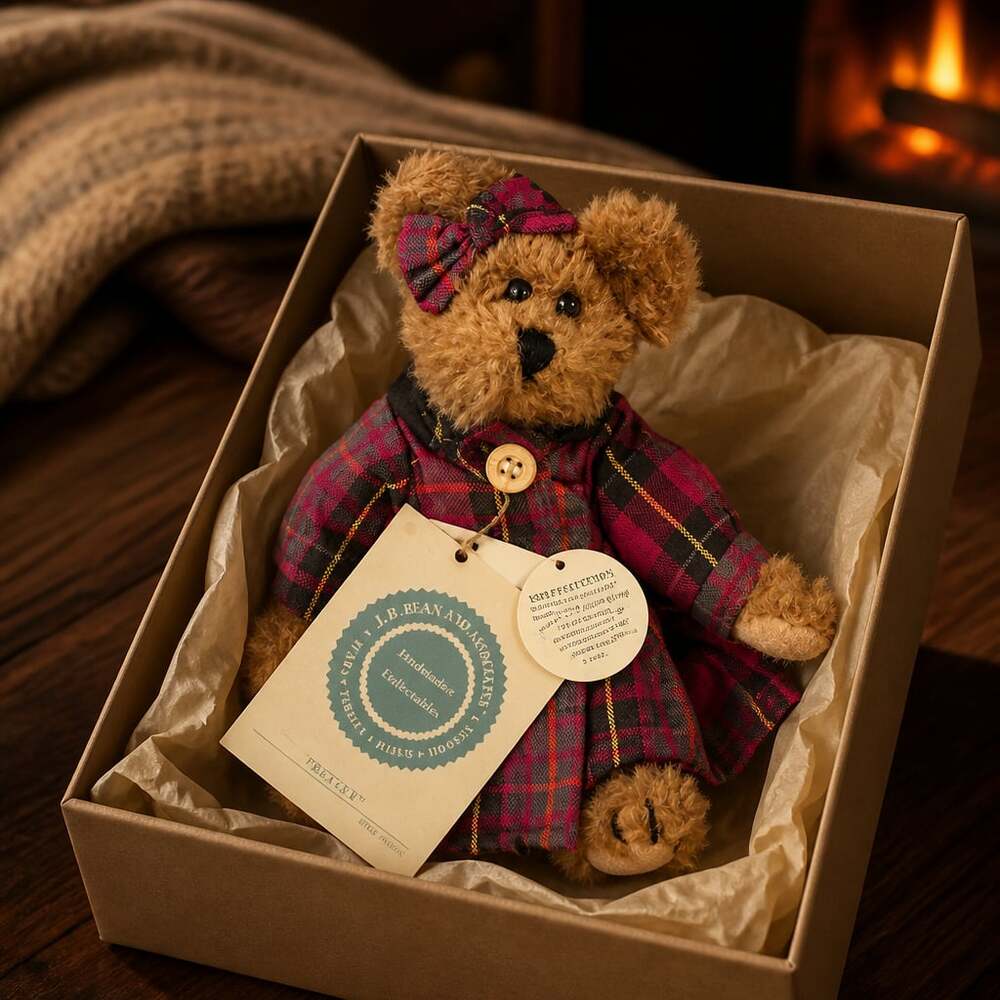 Vintage 1997 Boyds BETSEY Teddy Bear in Plaid Dress 7" Plush Stuffed Animal Toy